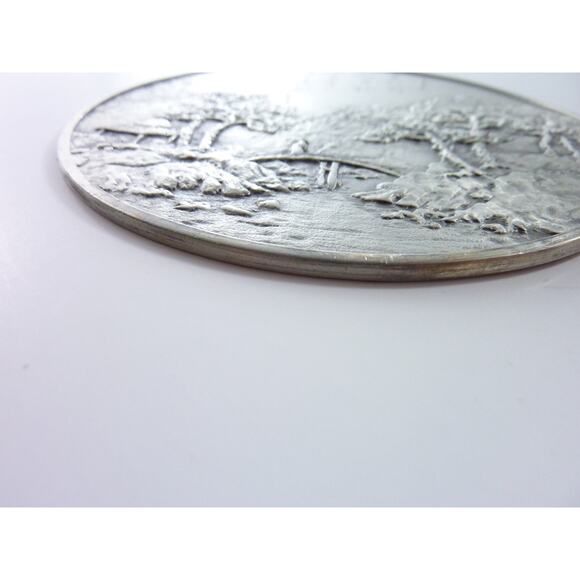 Vintage Romantic Chinese Poem Pewter Plaque Disc - Picture 7 of 7